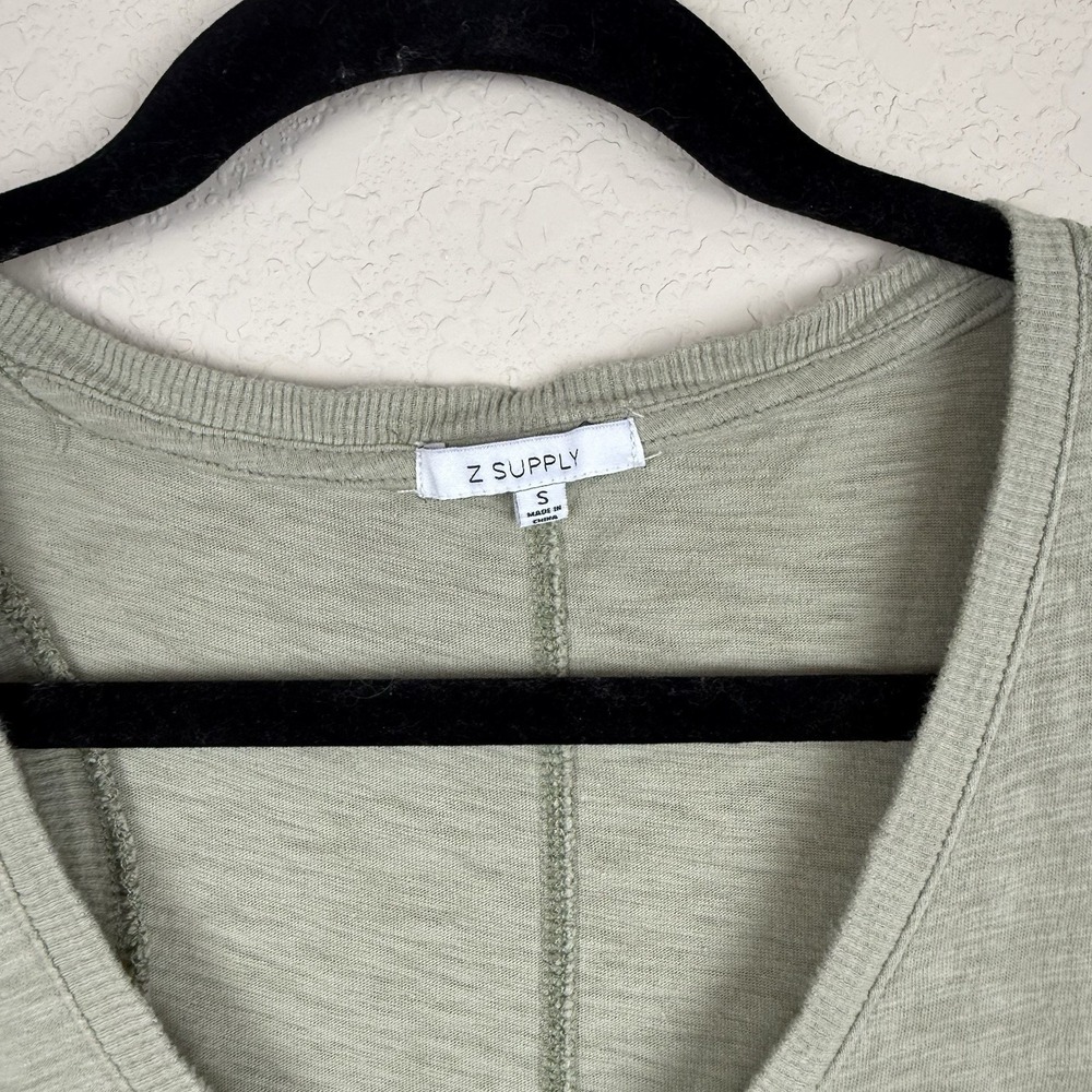 Z Supply The Reverie Slub Cotton Dress Sz S Light Green Drop Cut Hem V Neck - Picture 5 of 6